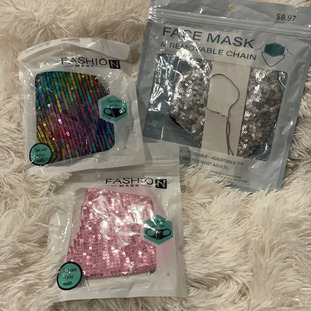 New set/3 sparkly sequin face masks